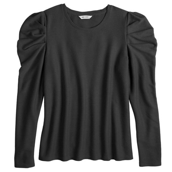 NWT Nine West Black Pleat Long Sleeve Crewneck Top Size Medium - Picture 2 of 5